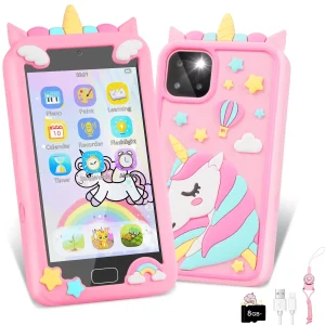YTKUS Kids Smart Phone for Girls, 4.0″ HD Touchscreen Toy Phone for Girls Age 3-6, Toddler Learning Play Cell Phone with Dual Camera, 21 Games, MP3 Player, 8GB Card ,Christmas Birthday Gift,Pink