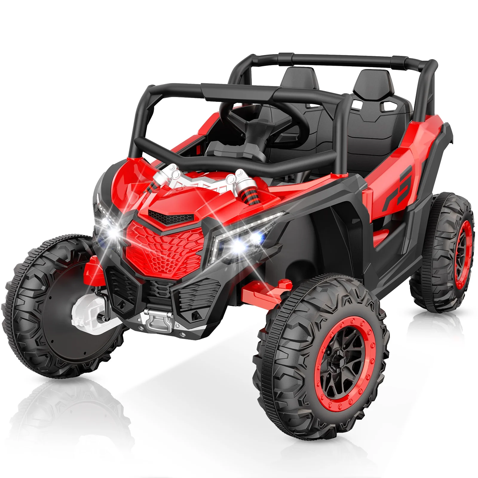 YunTopKids 12V Ride on Toys, Power Truck Wheels with 2 Seaters, Electric Car for Kids with Remote Control, LED Light, Bluetooth,Red