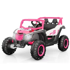 YunTopKids 24 Volt Ride on Toys with Remote, 2 Seater Power UTV Wheels with 800W Motors, Bluetooth, Spring Suspension, LED Light, 3 Speeds,Pink