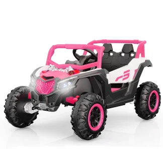 YunTopKids 24 Volt Ride on Toys with Remote, 2 Seater Power UTV Wheels with 800W Motors, Bluetooth, Spring Suspension, LED Light, 3 Speeds,Pink