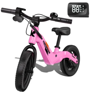 YunTopKids Electric Bike for Kids, 180W Motor Electric Balance Bike with 14 Inch Pneumatic Tires, up to 9.3MPH& 3 Speed Settings, Adjustable Seat for Ages 3-6,Pink